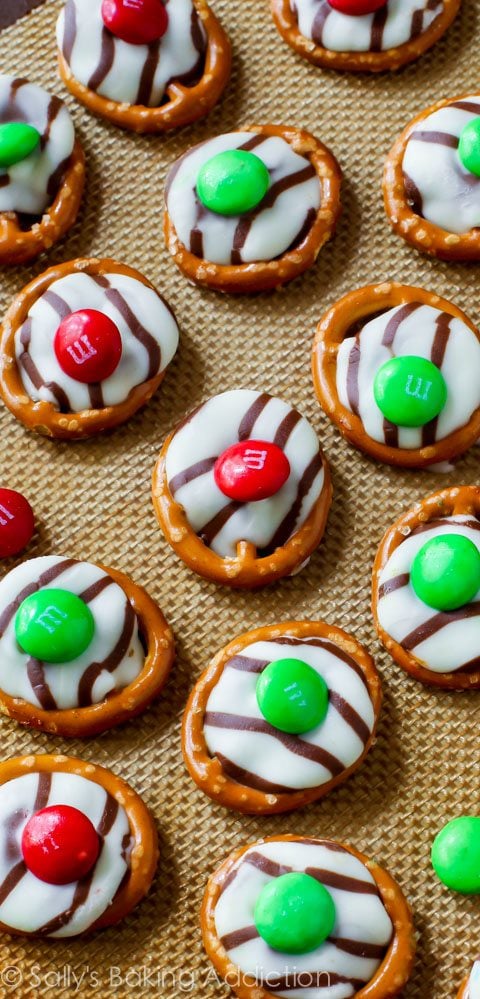 holiday M&M pretzel hugs