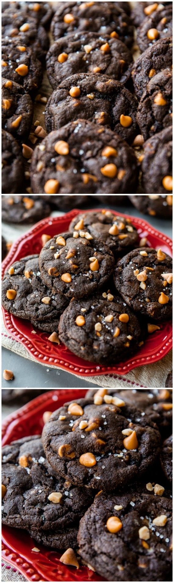 3 images of chocolate butterscotch cookies