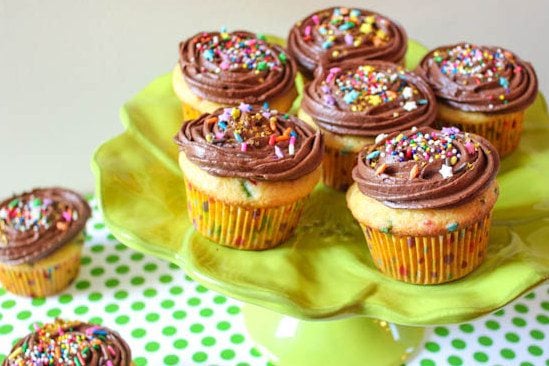 sprinkle cupcakes with milk chocolate buttercream