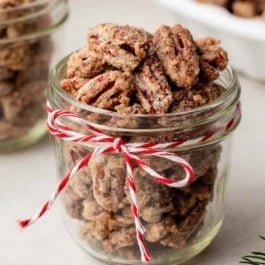 candied pecans in jar.