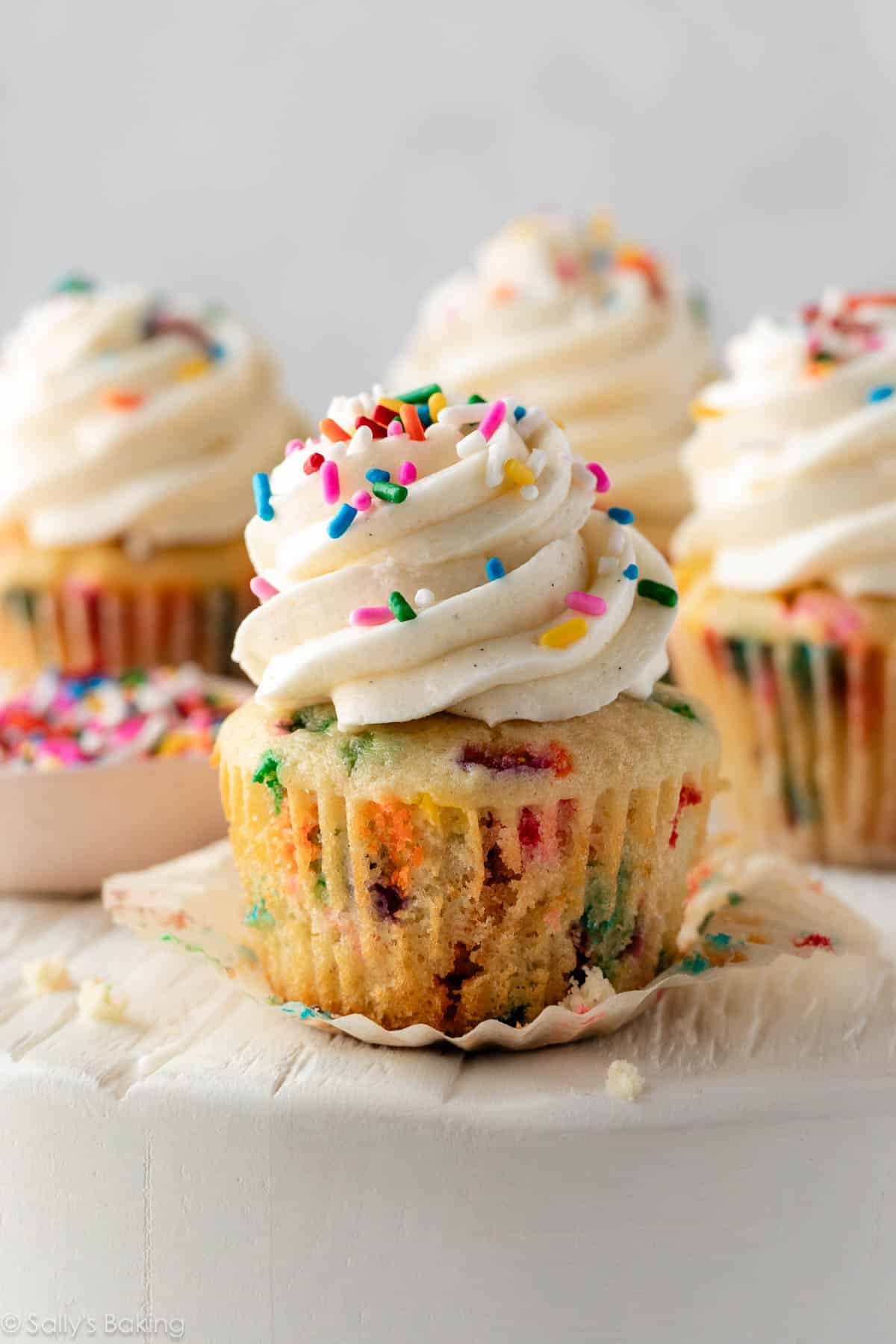 funfetti-style cupcakes with sprinkles on top.