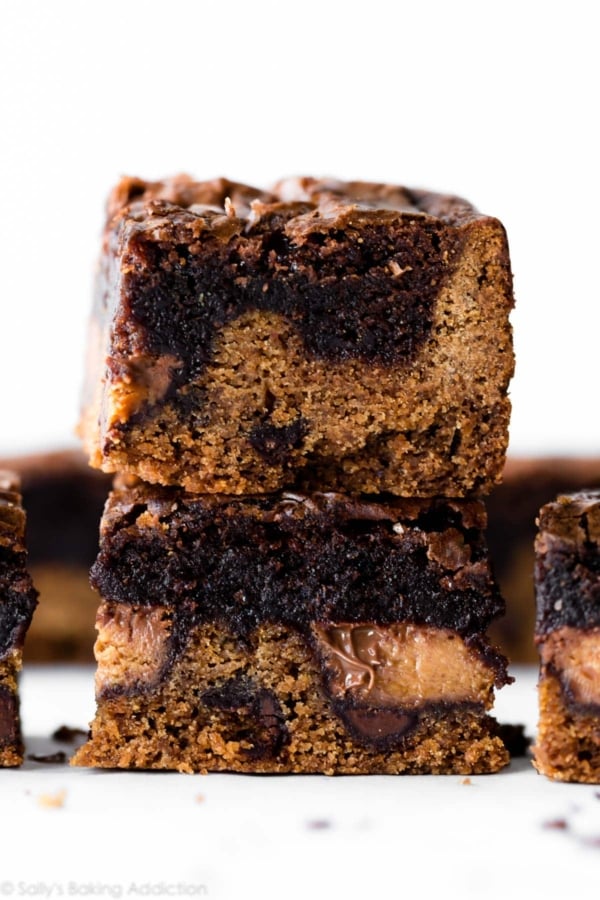 stack of chocolate chip cookie brownie bars