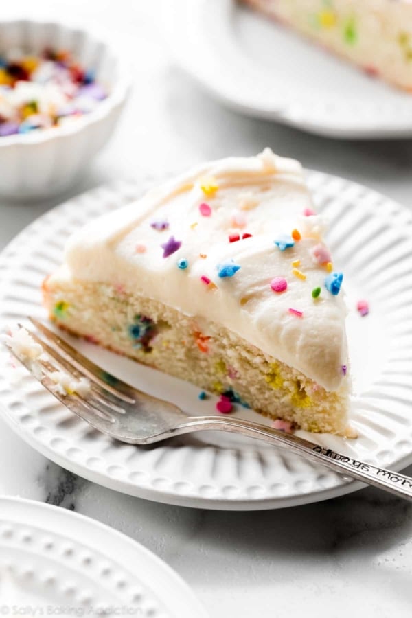 slice of sprinkle funfetti cake
