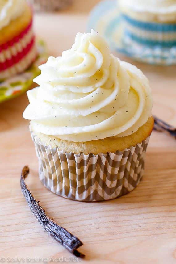 vanilla cupcake topped with vanilla buttercream