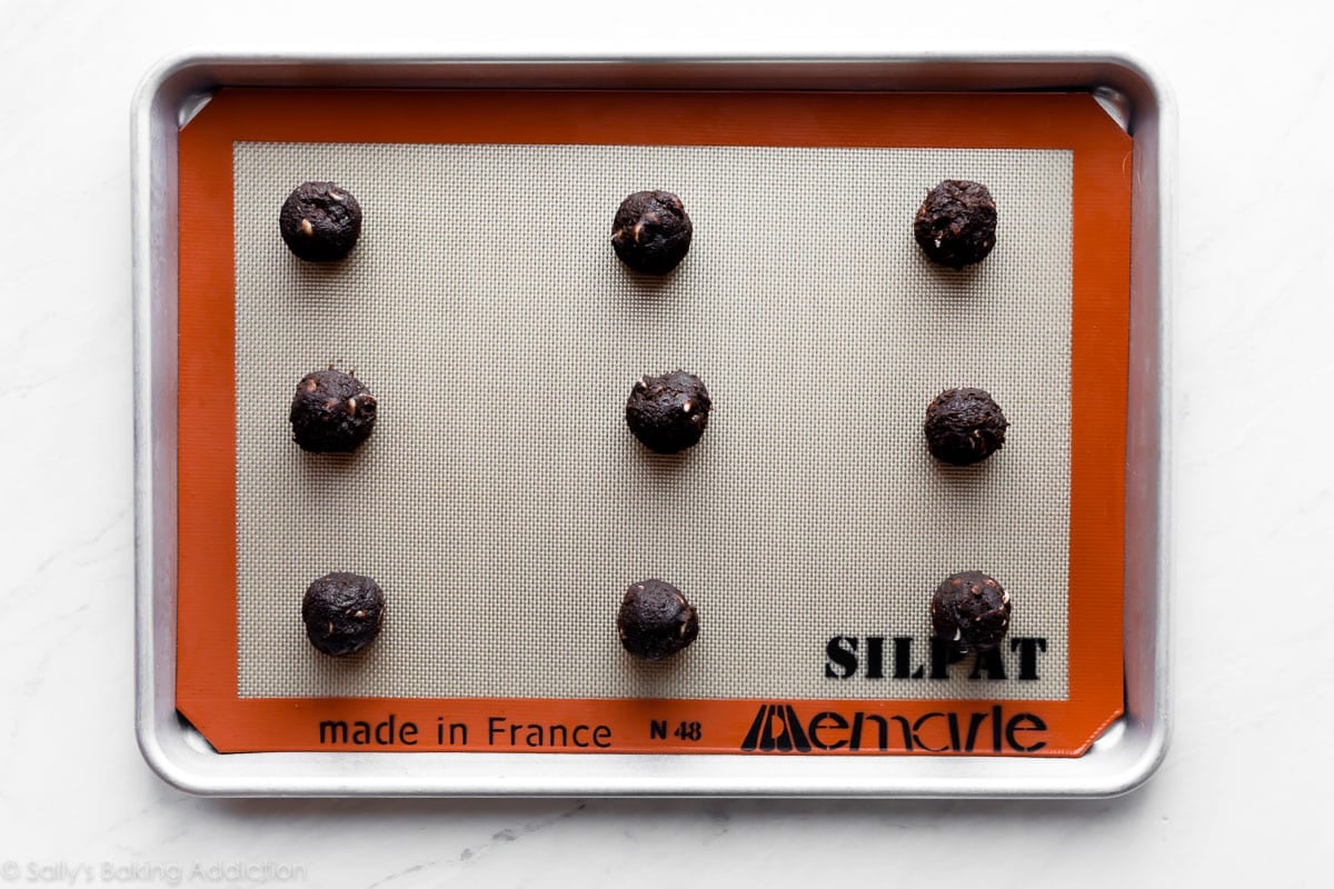 chocolate cookie dough on baking sheet