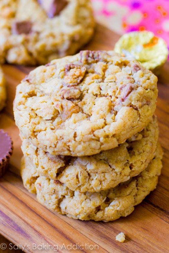 stack of peanut butter cup oatmeal cookies