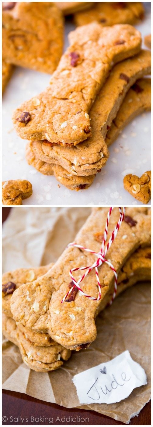 2 images of peanut butter bacon dog treats