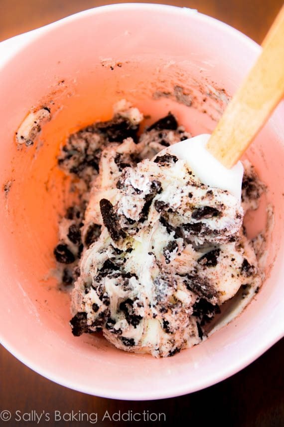 Oreo frosting in a bowl with a spatula