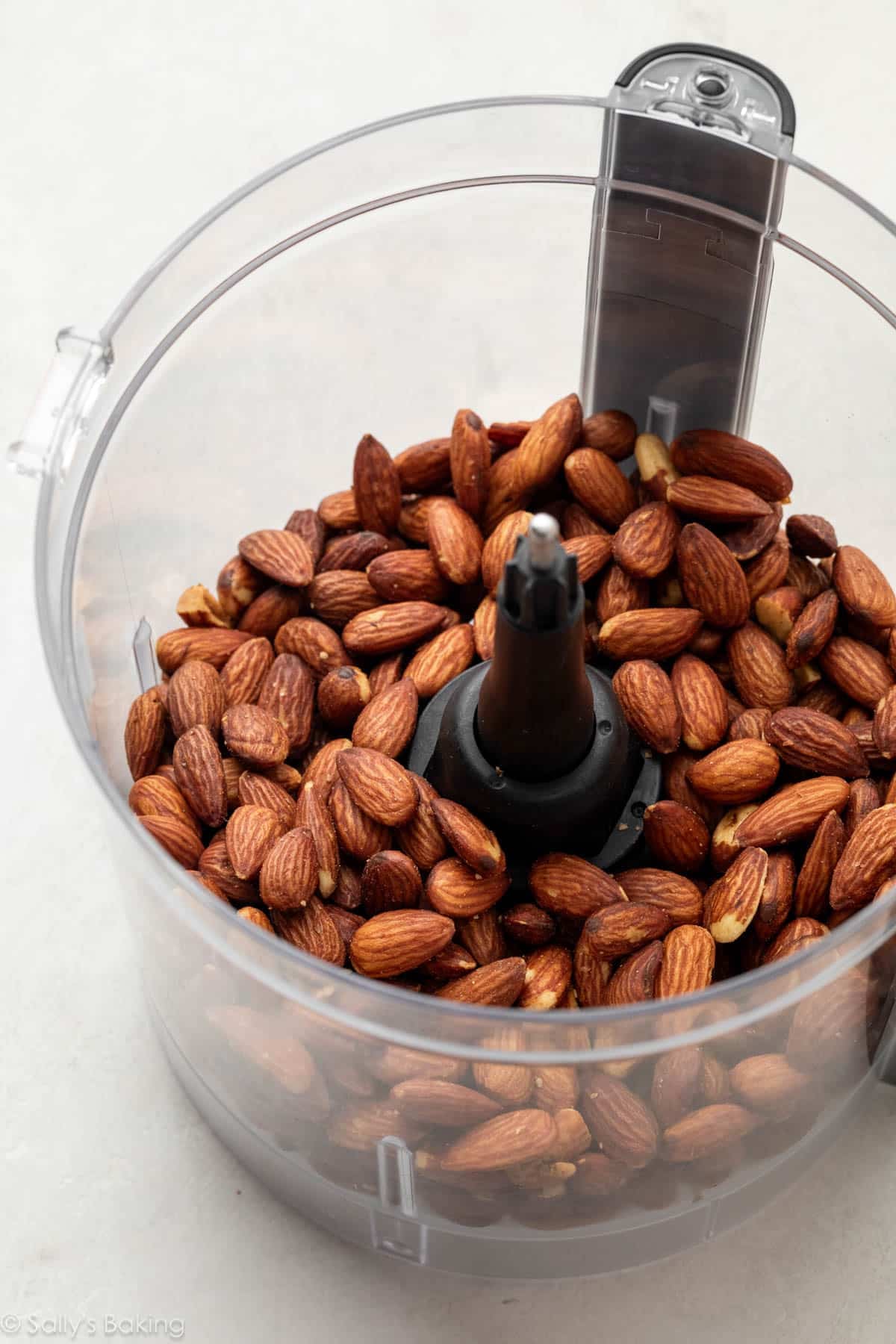 almonds in food processor.