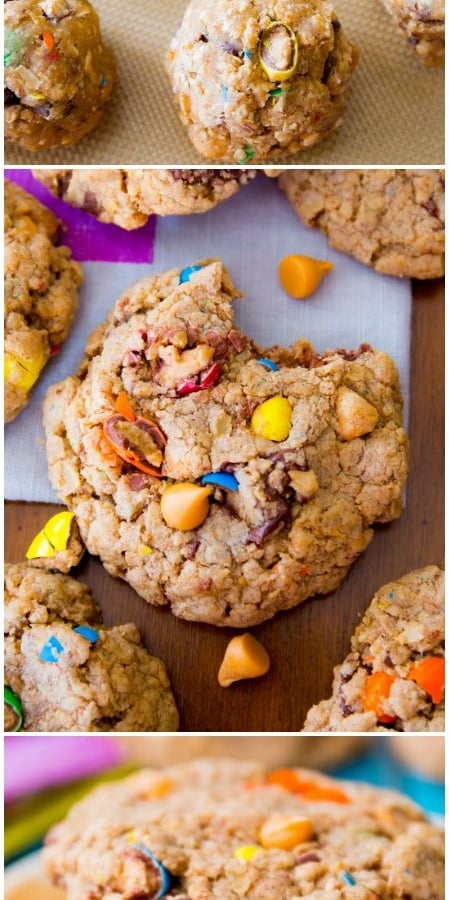 3 images of loaded oatmeal cookies
