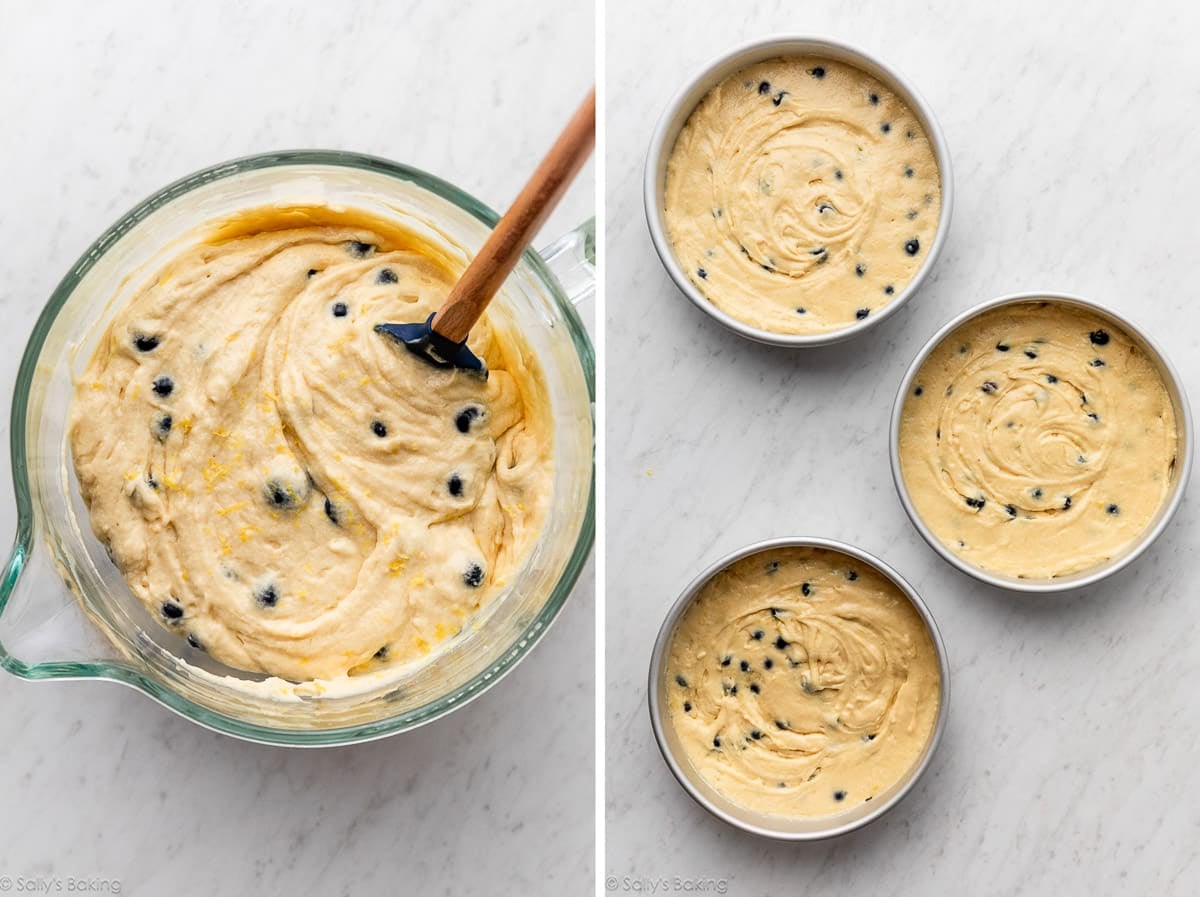 batter in glass bowl and divided into 3 round pans.