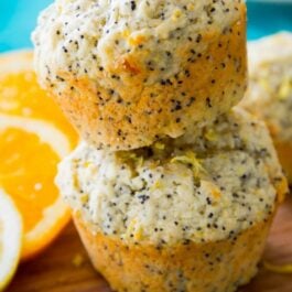 stack of 2 orange lemon poppy seed muffins