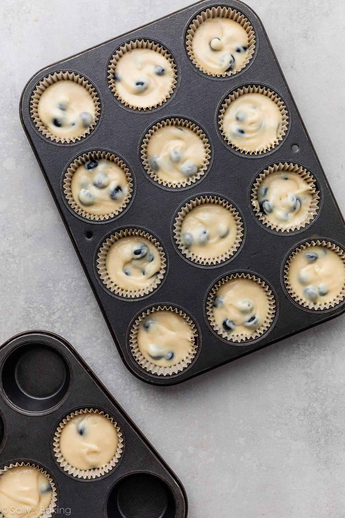 cupcake batter in muffin pans.