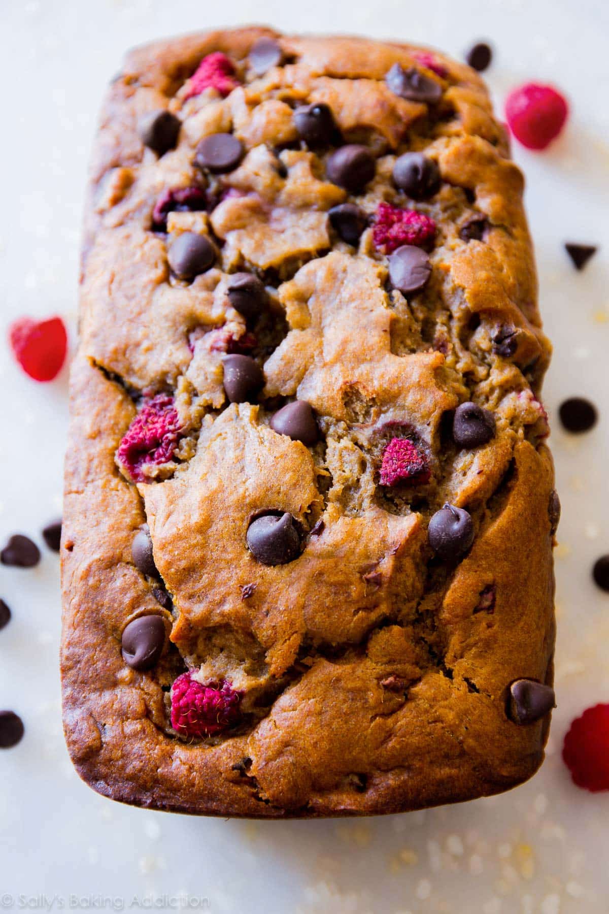 loaf of raspberry dark chocolate banana bread