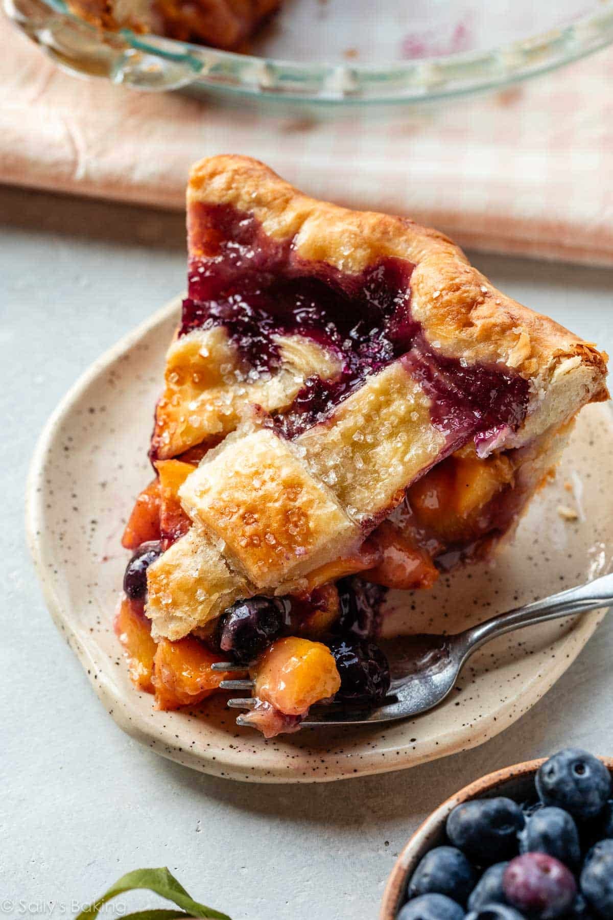 slice of blueberry peach pie.