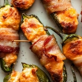 bacon wrapped cheese-stuffed jalapeños.