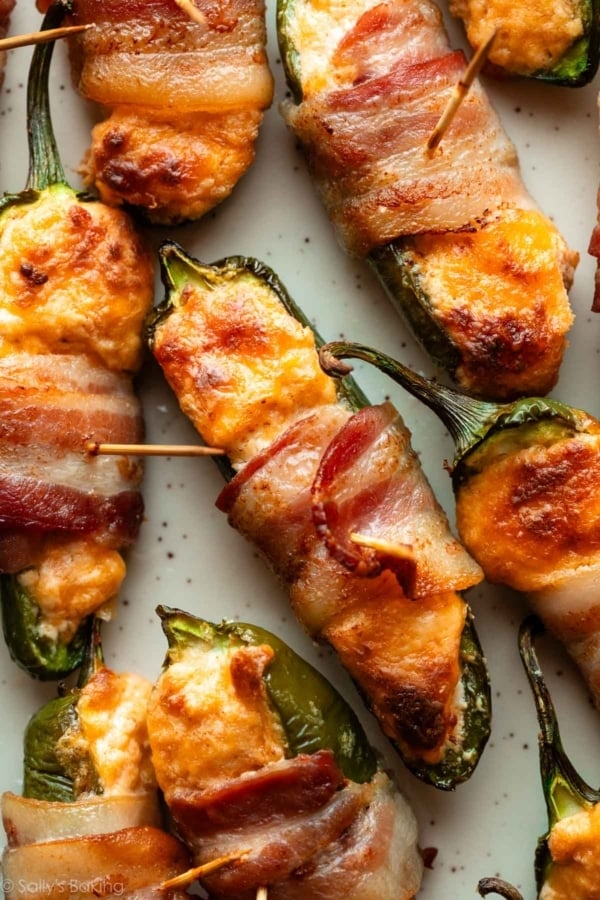 bacon wrapped cheese-stuffed jalapeños.