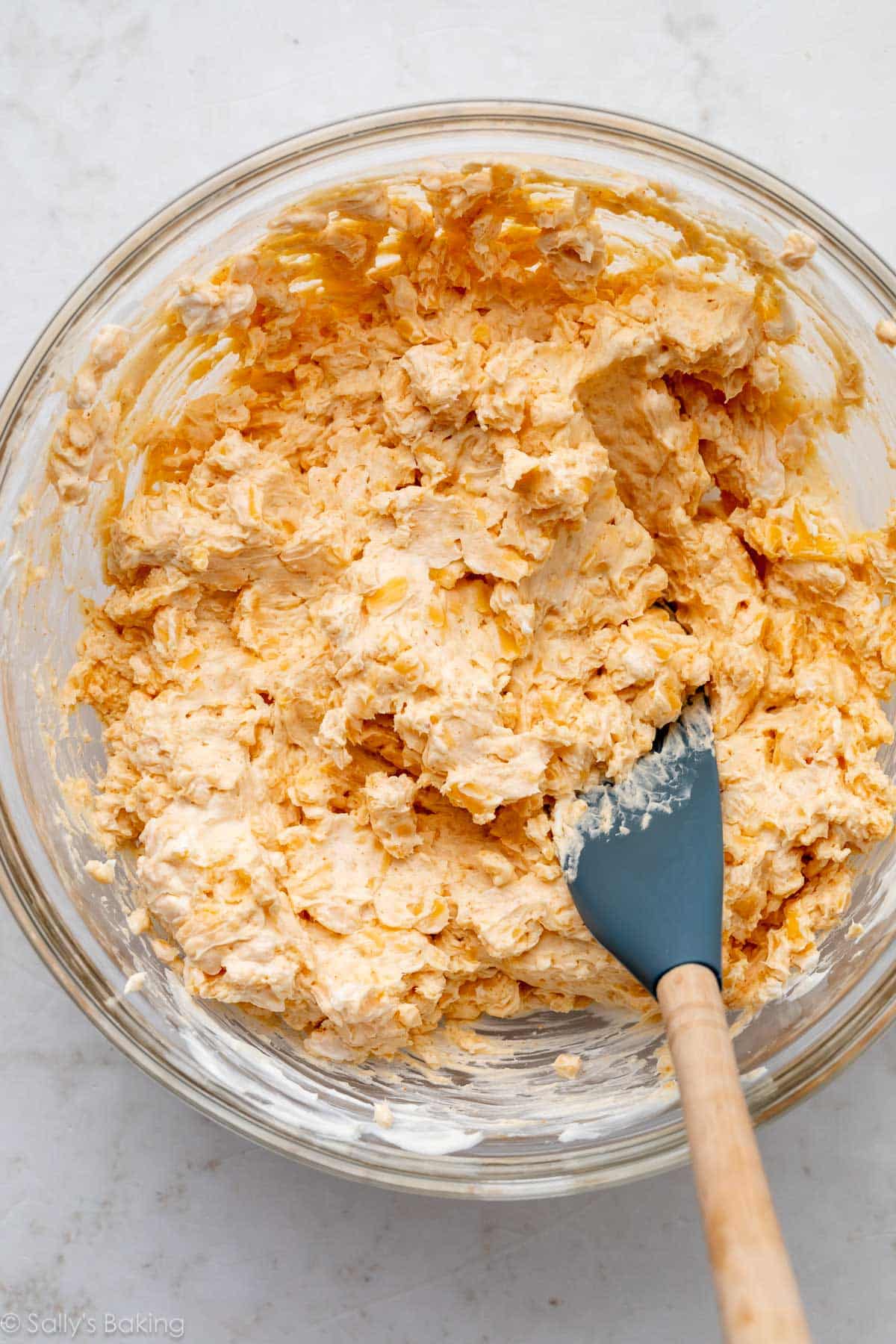 cheese mixture in glass bowl.