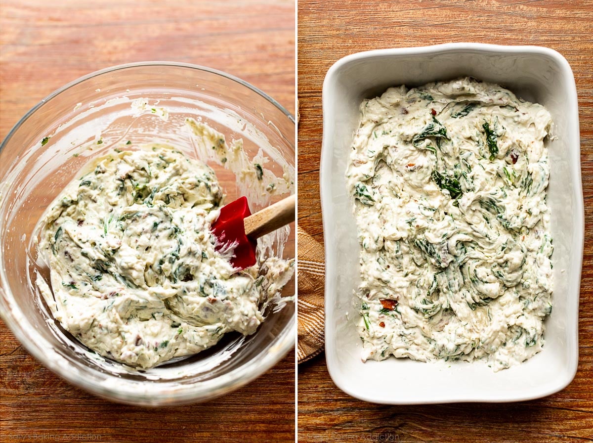 garlic bacon spinach dip before baking