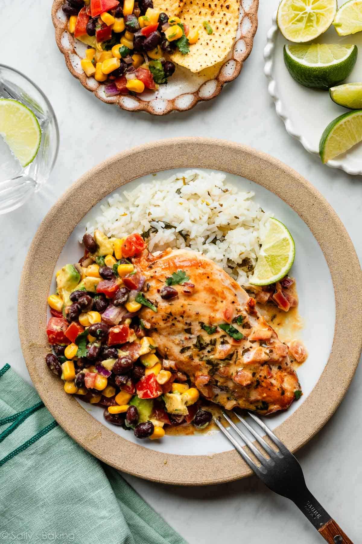 corn black bean salsa on chicken.