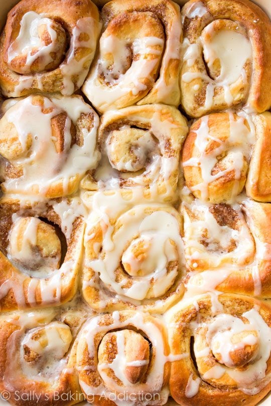 overhead image of maple cinnamon rolls