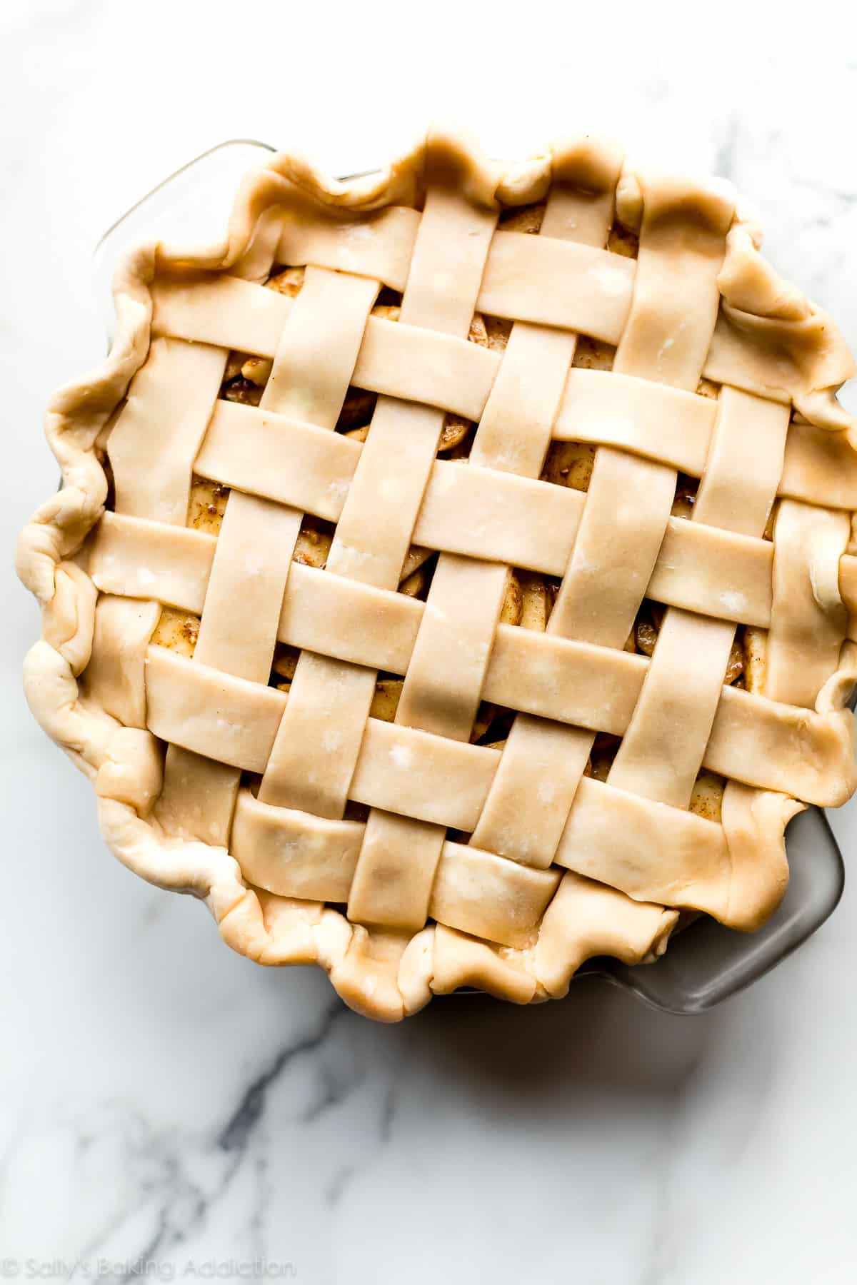 lattice pie crust dough ready to bake