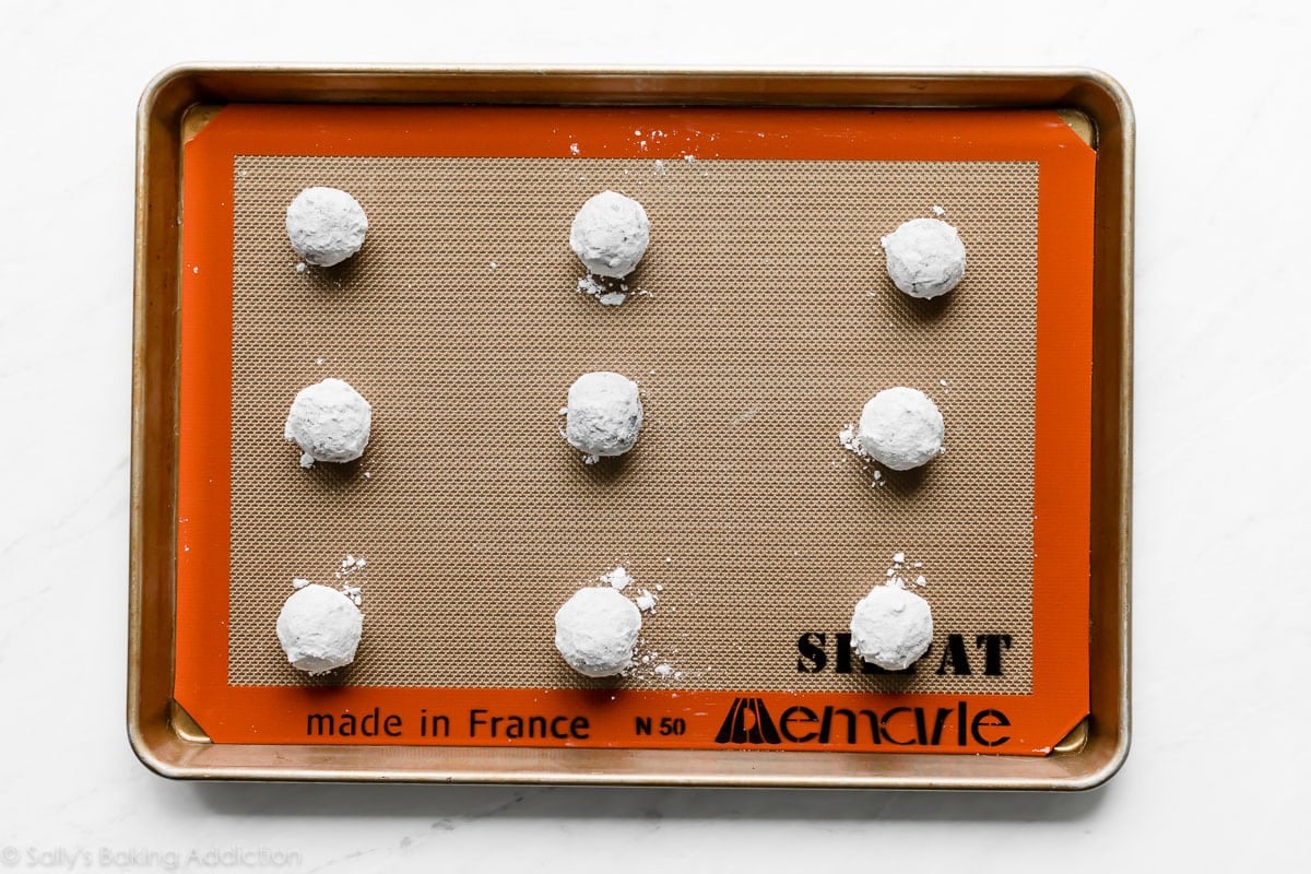 chocolate cookie dough balls rolled in powdered sugar