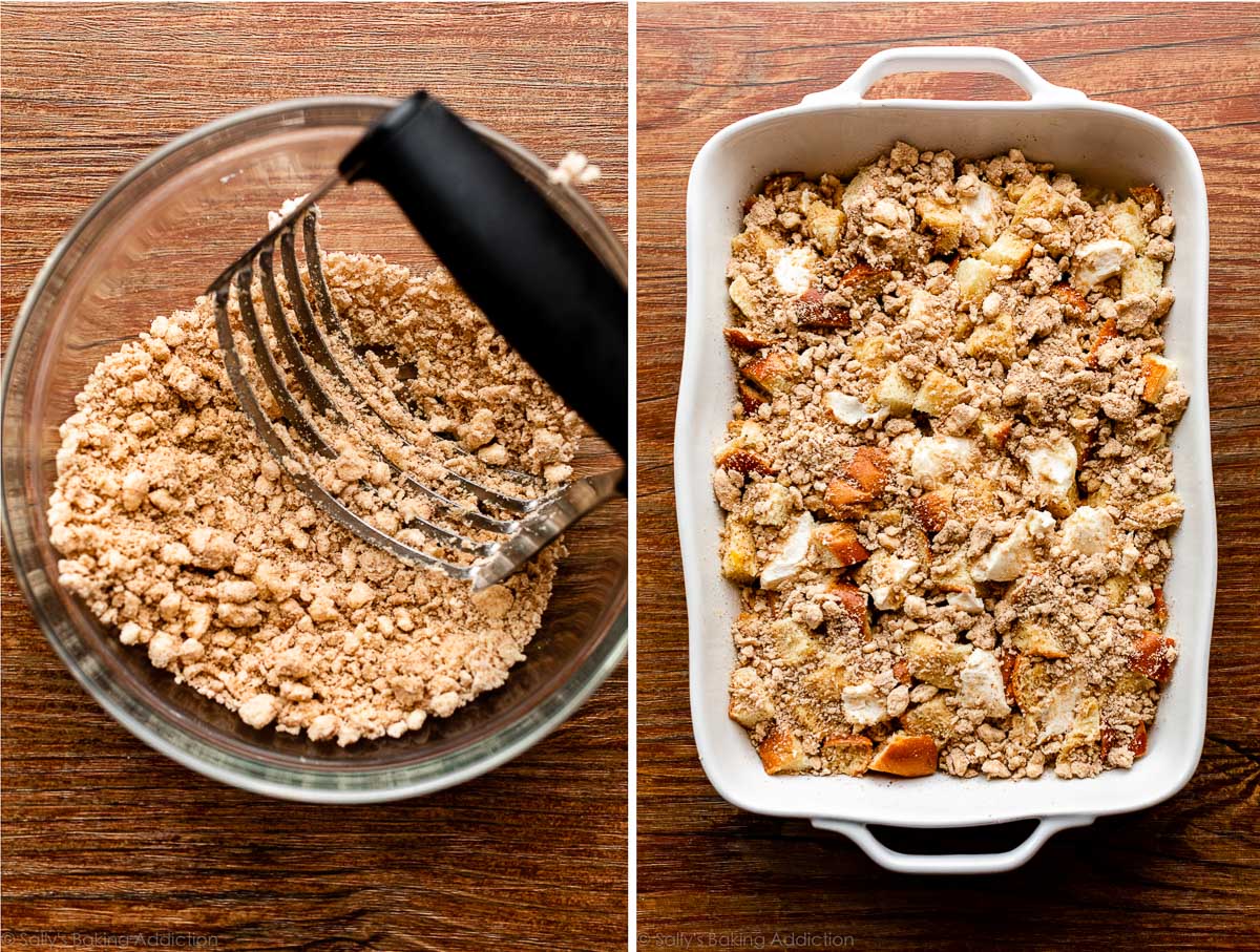 cream cheese french toast casserole before baking