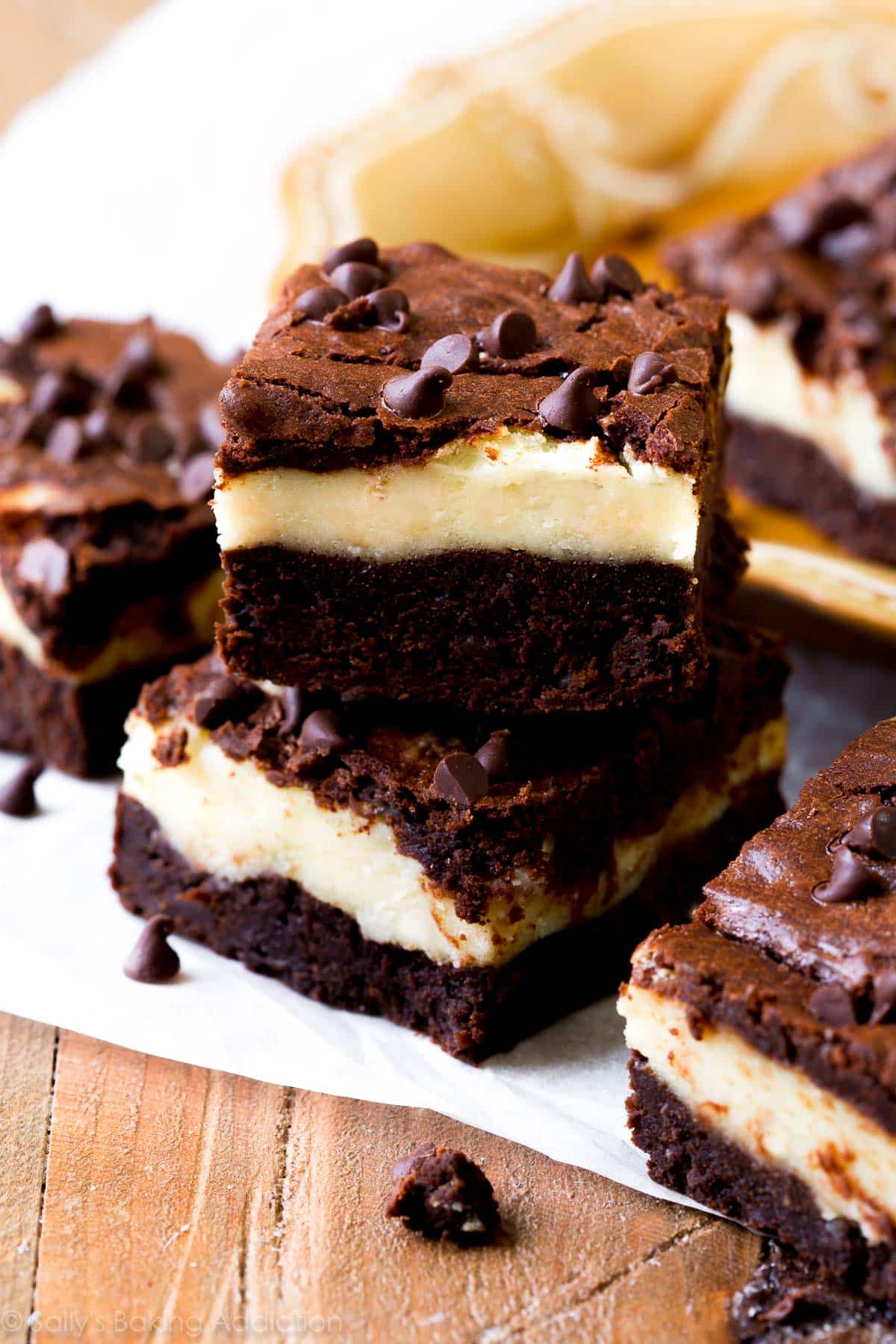 stack of mocha cheesecake brownies