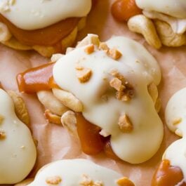 white chocolate caramel cashew clusters