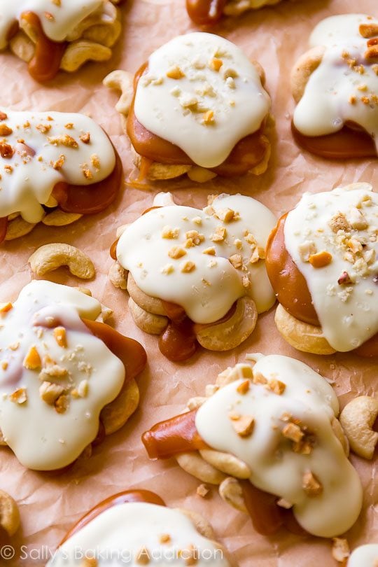 white chocolate caramel cashew clusters