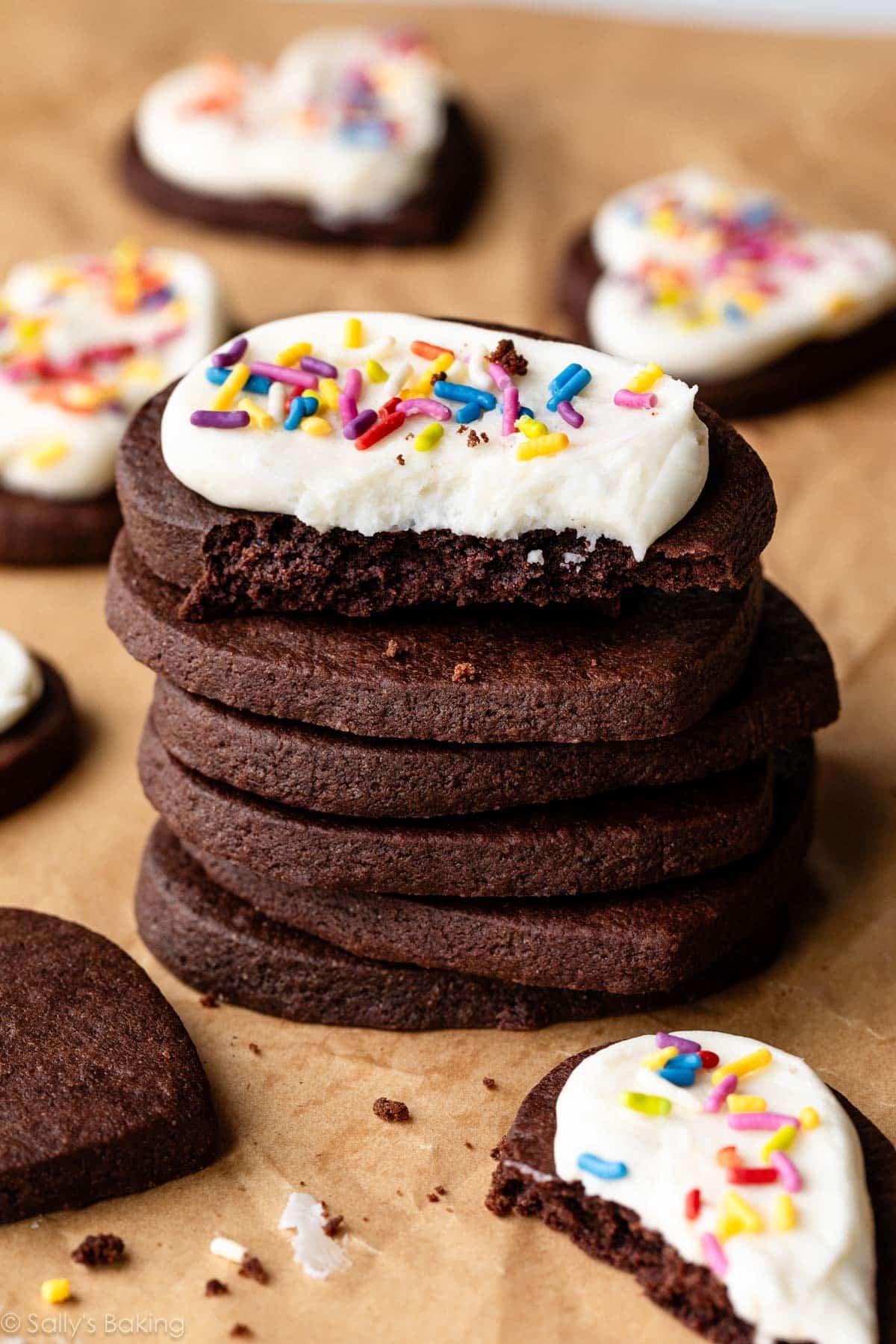 stack of chocolate sugar cookies.