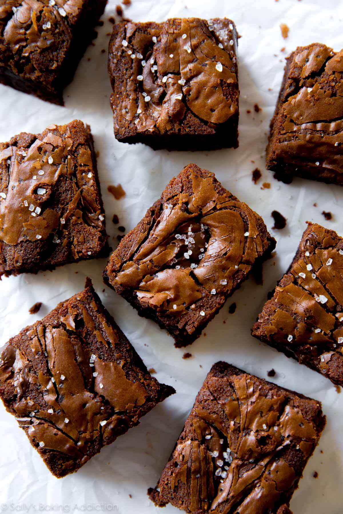 Nutella brownies with sea salt on top.