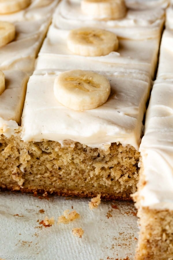 banana cake with cream cheese frosting.