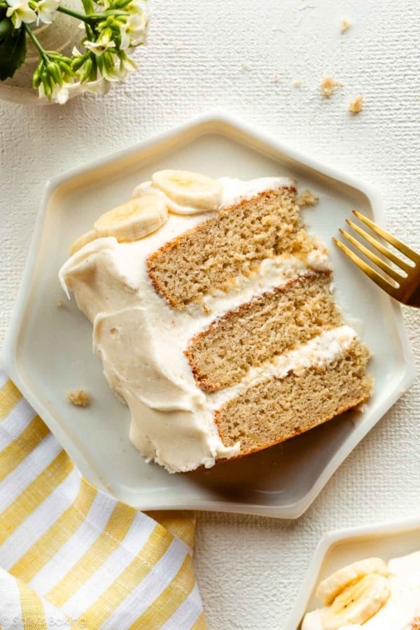 banana layer cake slice.