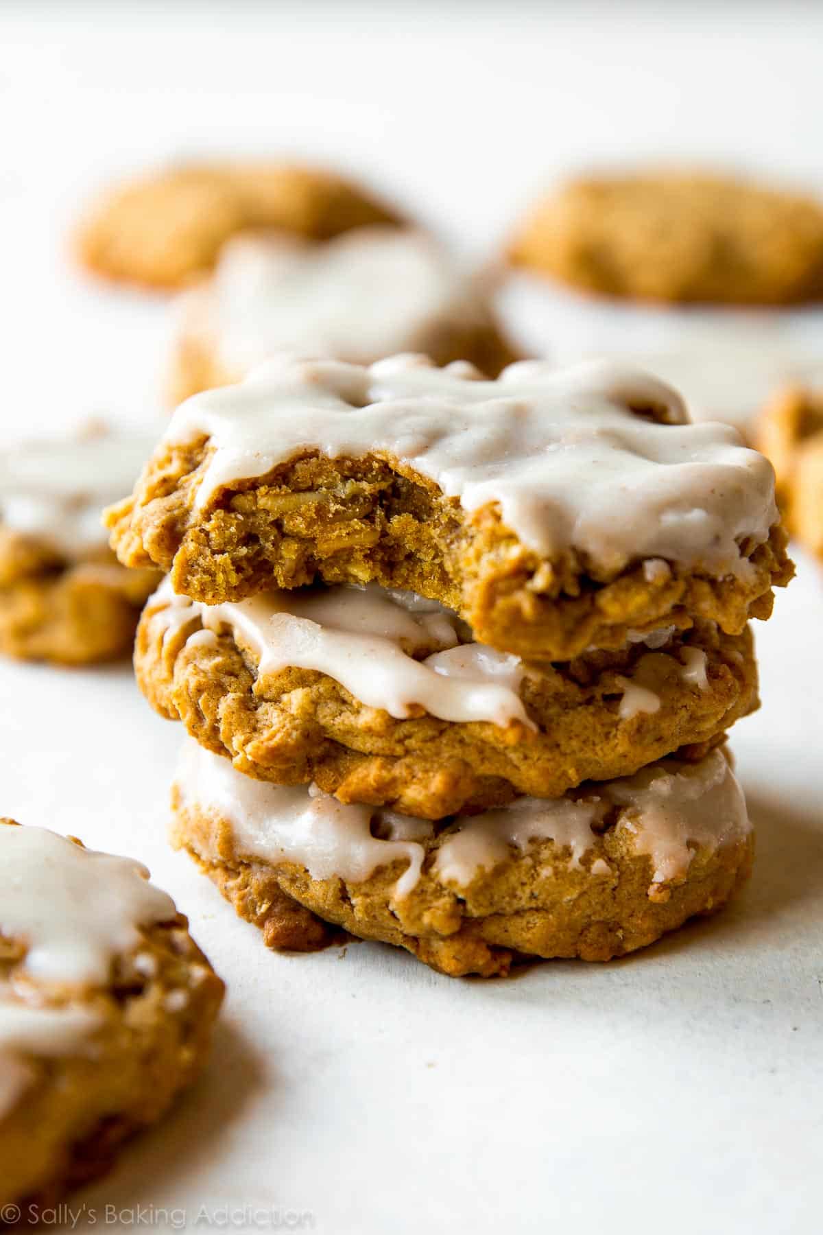 stack of brown butter pumpkin oatmeal cookies