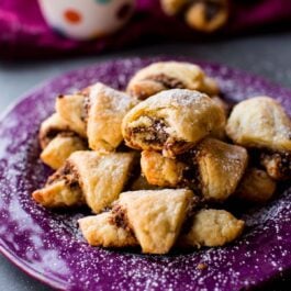 rugelach cookies on a purple plate
