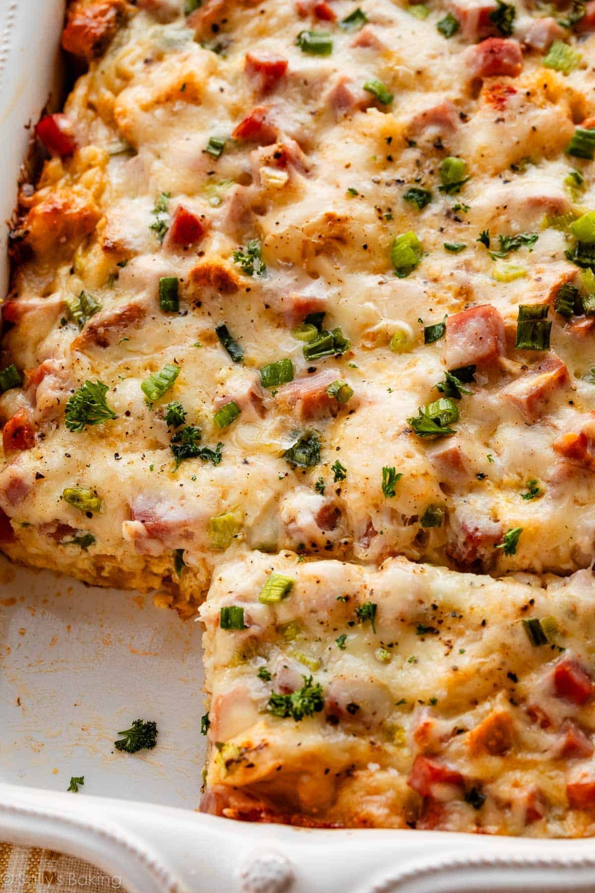 ham and swiss cheese breakfast strata.