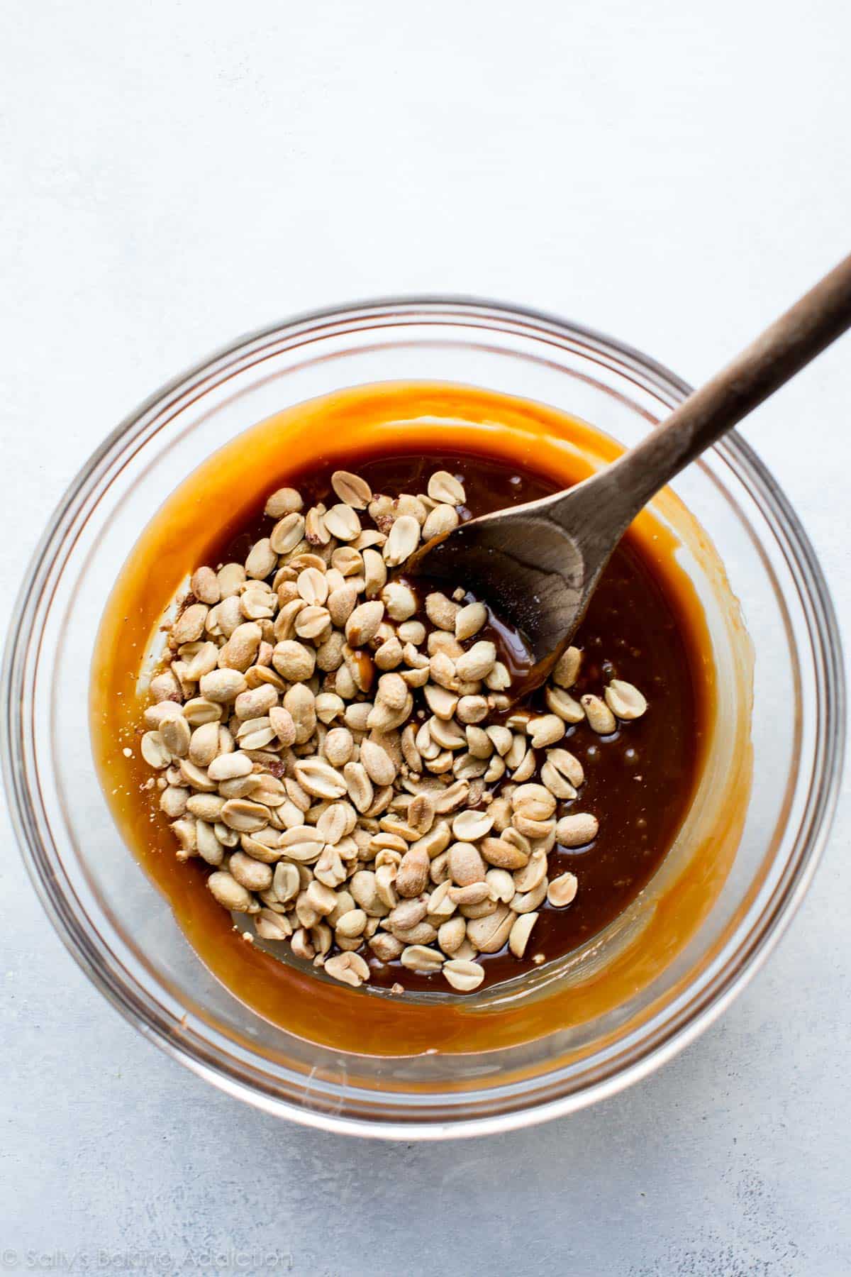 caramel nut filling in a glass bowl