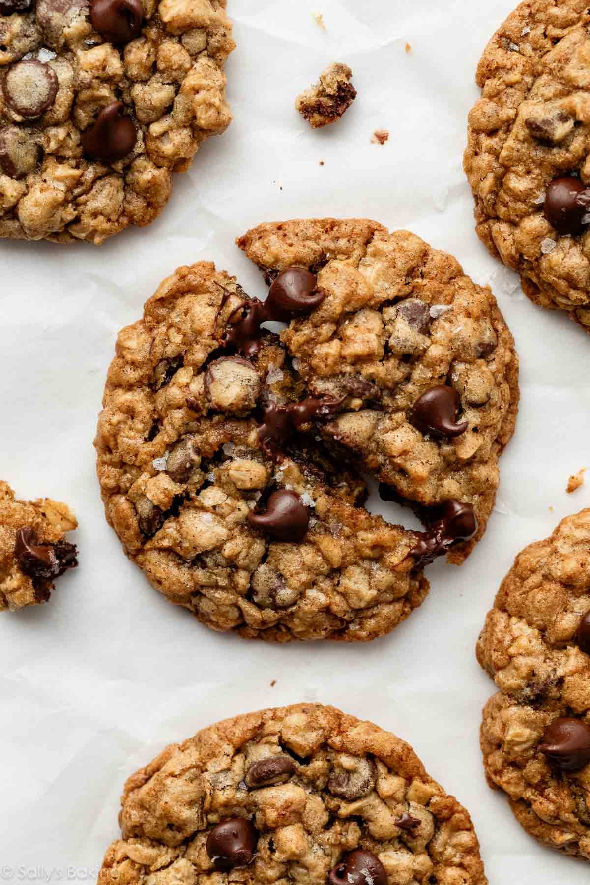 oatmeal chocolate chip cookie with sea salt on top.
