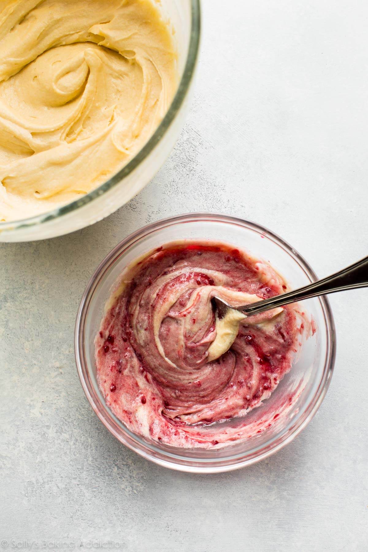 raspberry filling in a glass bowl
