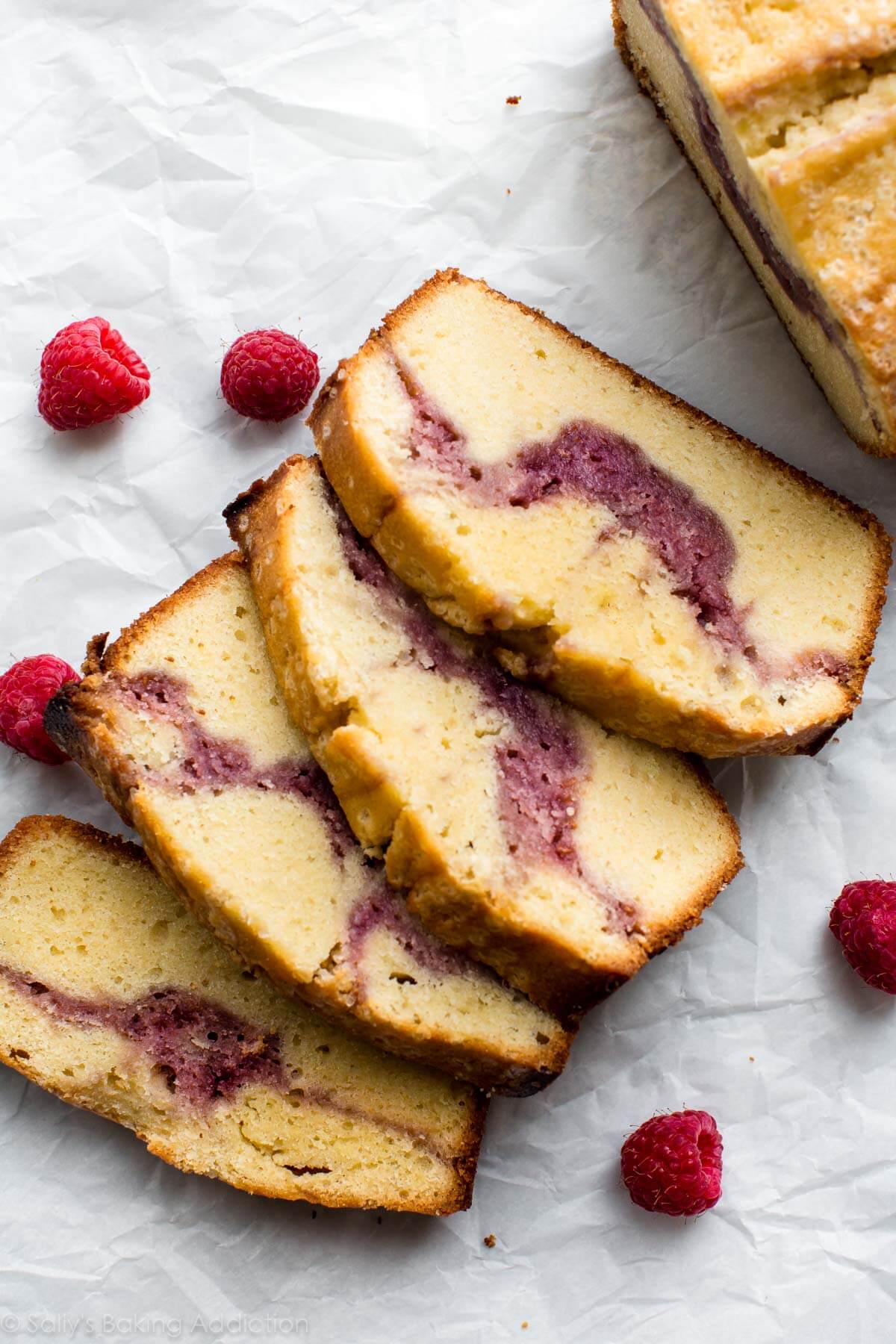slices of raspberry swirl pound cake