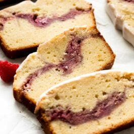 slices of raspberry swirl pound cake