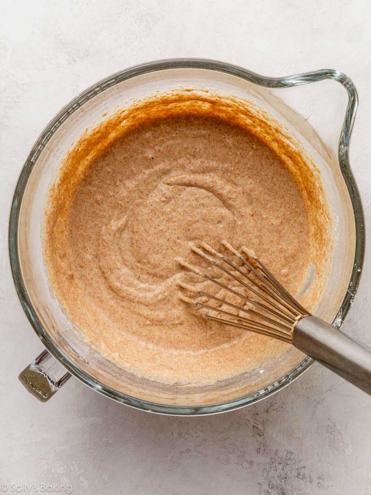 batter in glass bowl.