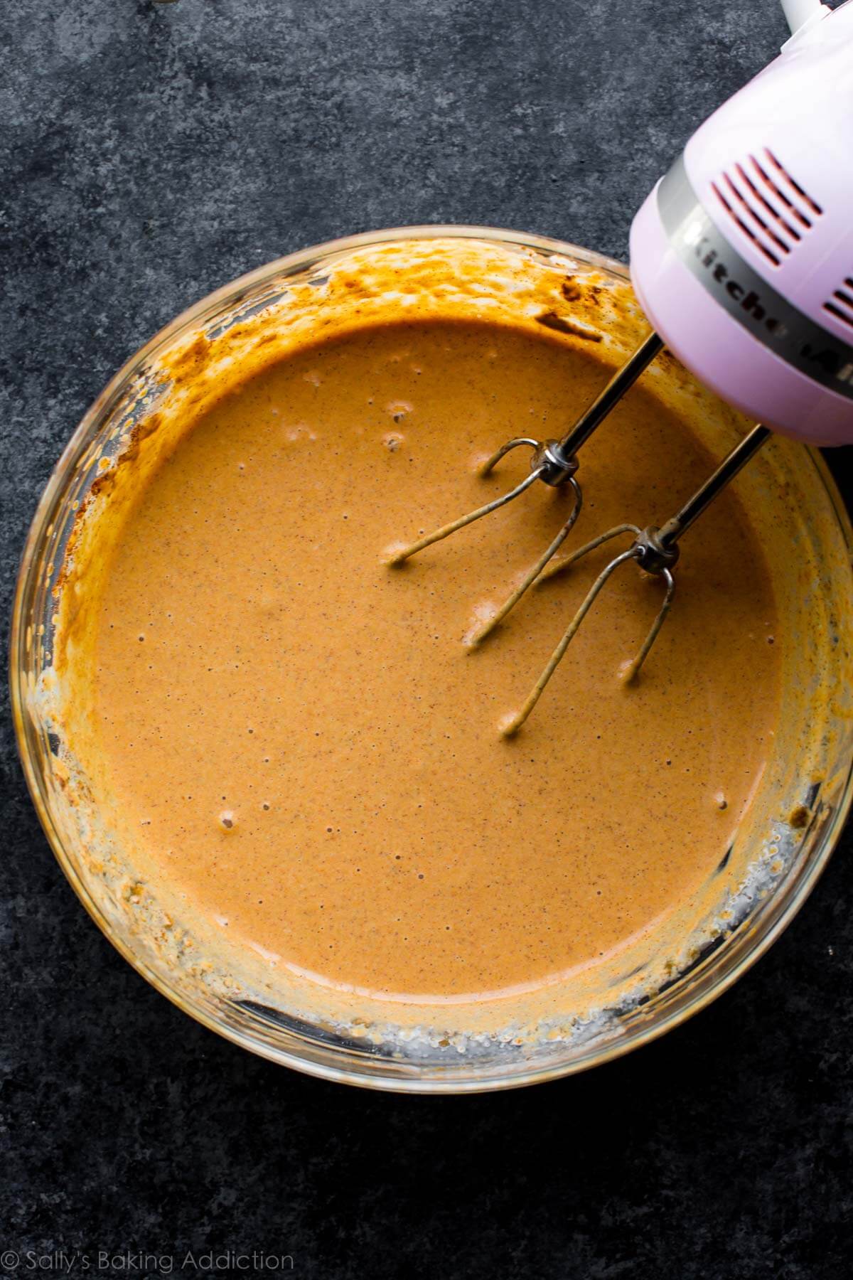 pumpkin pie filling in a glass bowl