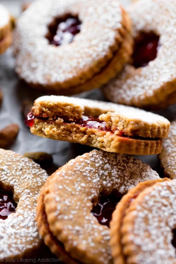raspberry pistachio linzer cookies