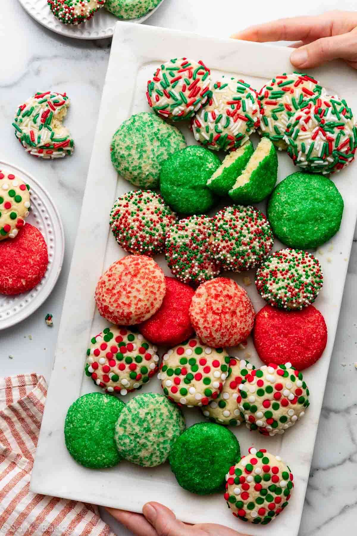 soft christmas cookie sparkles with various sprinkles.