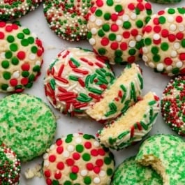 soft Christmas sparkle cookies with various sprinkles.