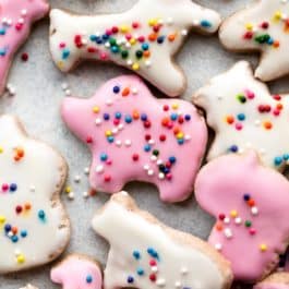 animal cracker cookies with icing and sprinkles