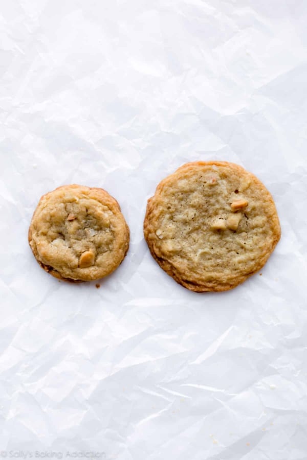 cookie that spread while baking and cookie that didn't spread while baking